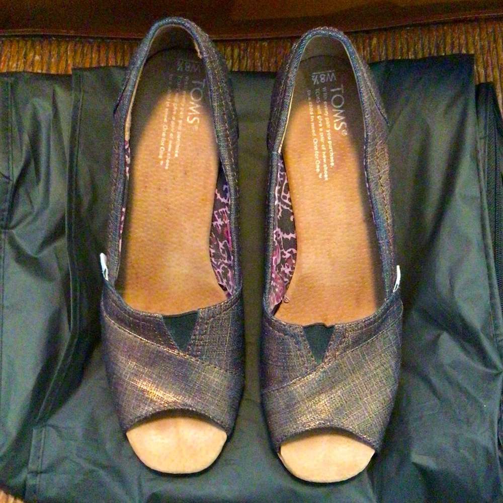 Iridescent Cloth Wedge Sandals
